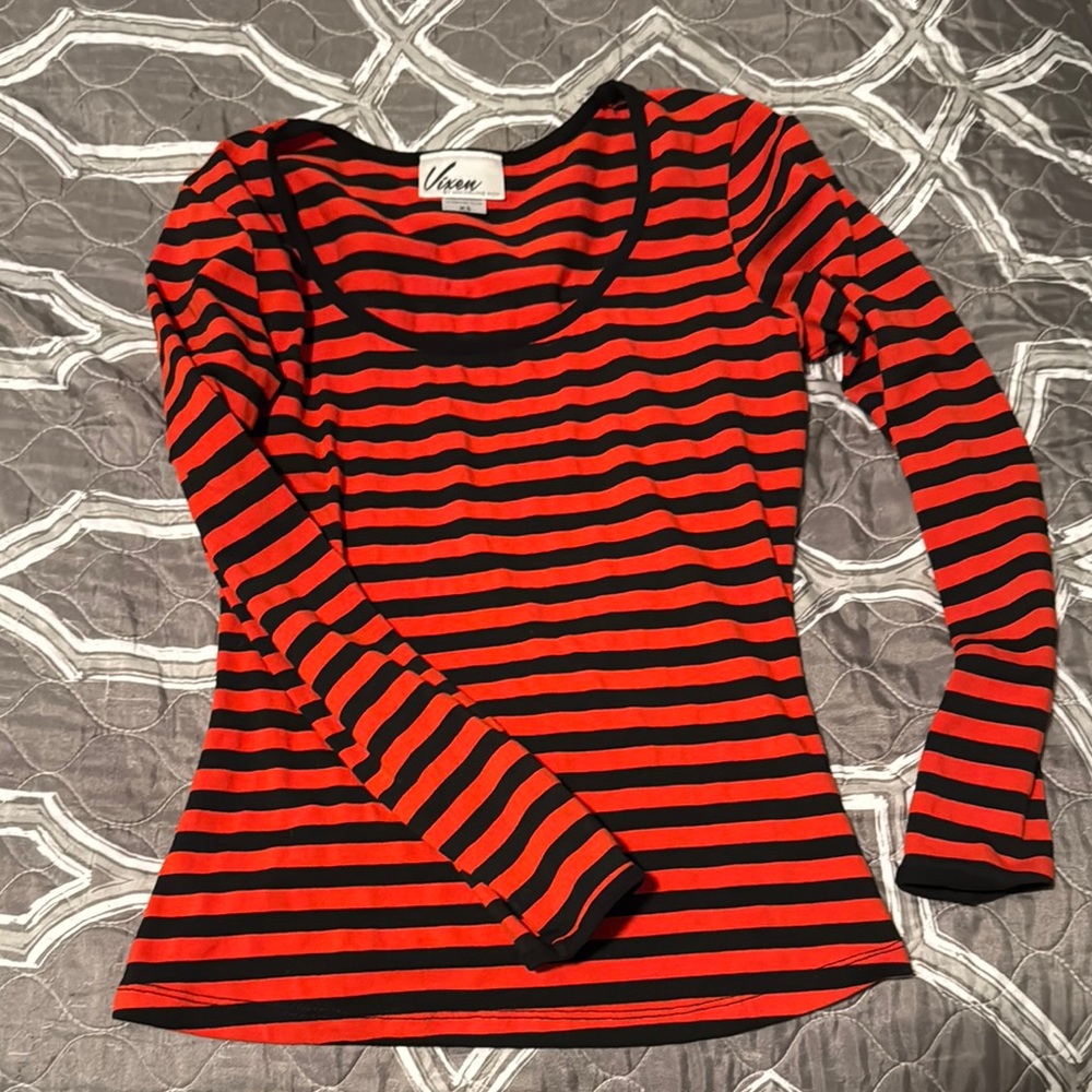 Vixen Orange and Black Fitted Long Sleeve Blouse